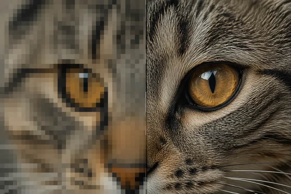 Low-resolution crop upscaled to 4K detail by Video Studio AI