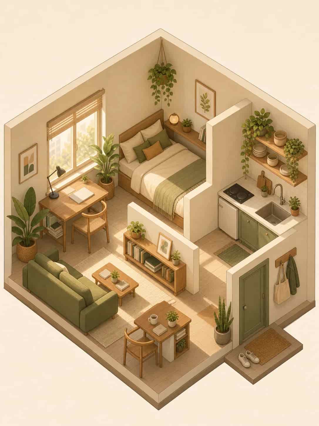 Isometric room with miniature interior details, created with Video Studio AI