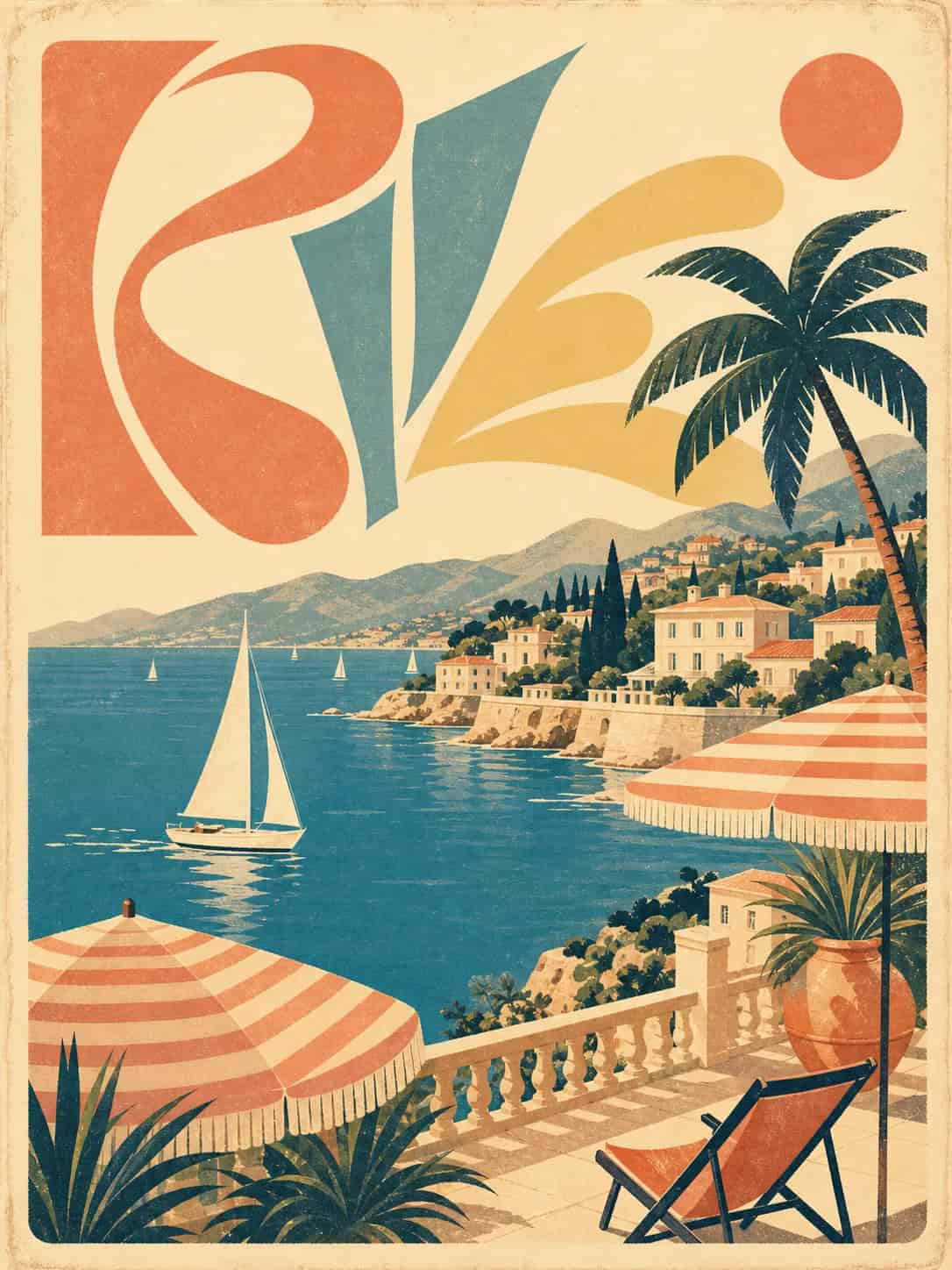 Travel poster with scenic landmark illustration, created with Video Studio AI