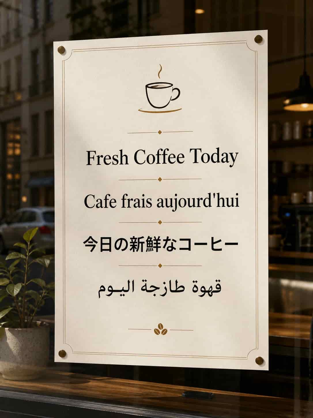 Multilingual poster with crisp international text, created with Video Studio AI