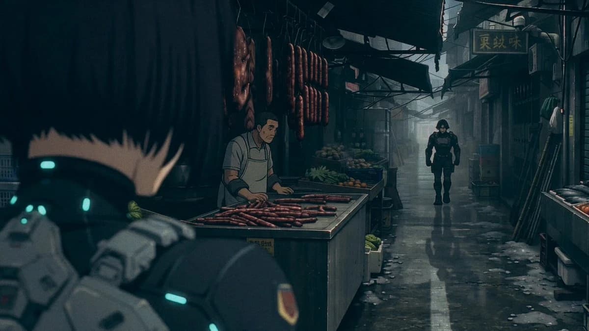 Vorschau zum Seedance 2.0 Video-Prompt: Action-Animation im asiatischen Markt-Setting