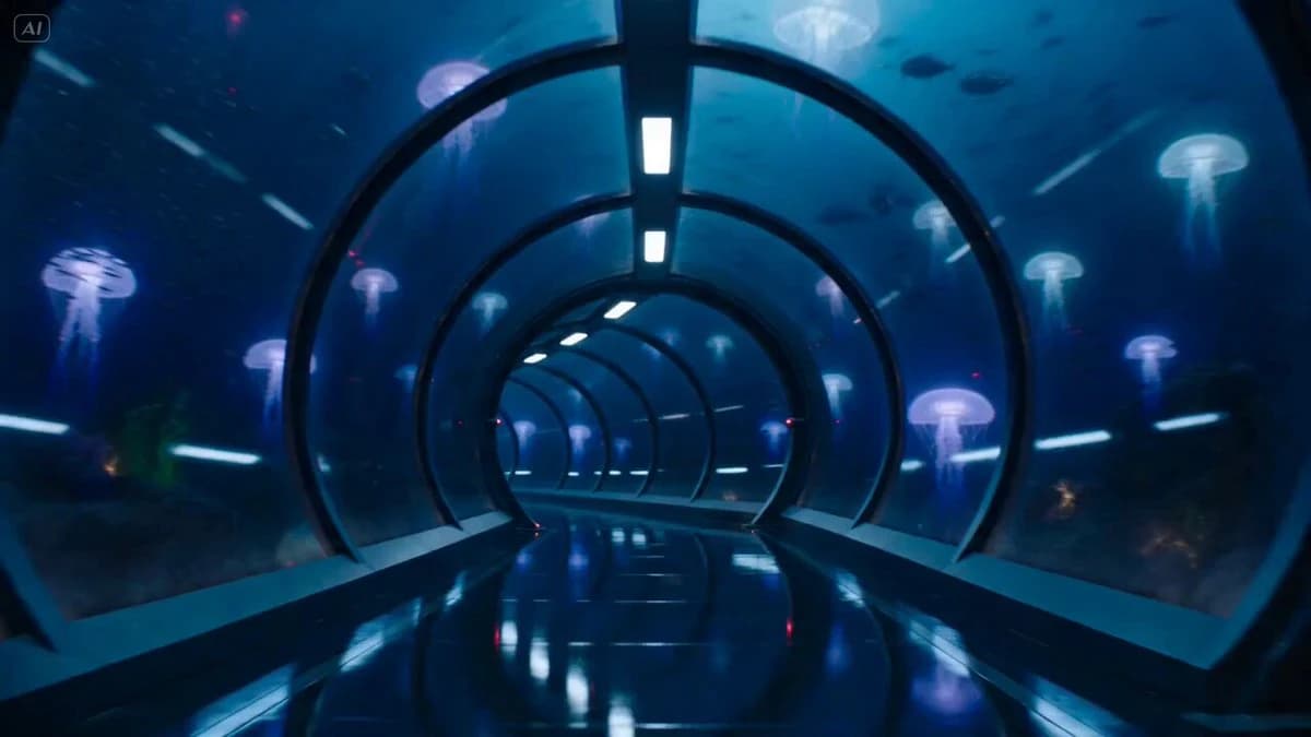 Underwater Glass Tunnel Action Sequence Seedance 2.0 video prompt preview